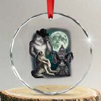 Funny Three Alpha Wolf Howling Moon Crystal Glass Ornament Weird Cringe Werewolf Meme - Wonder Print Shop