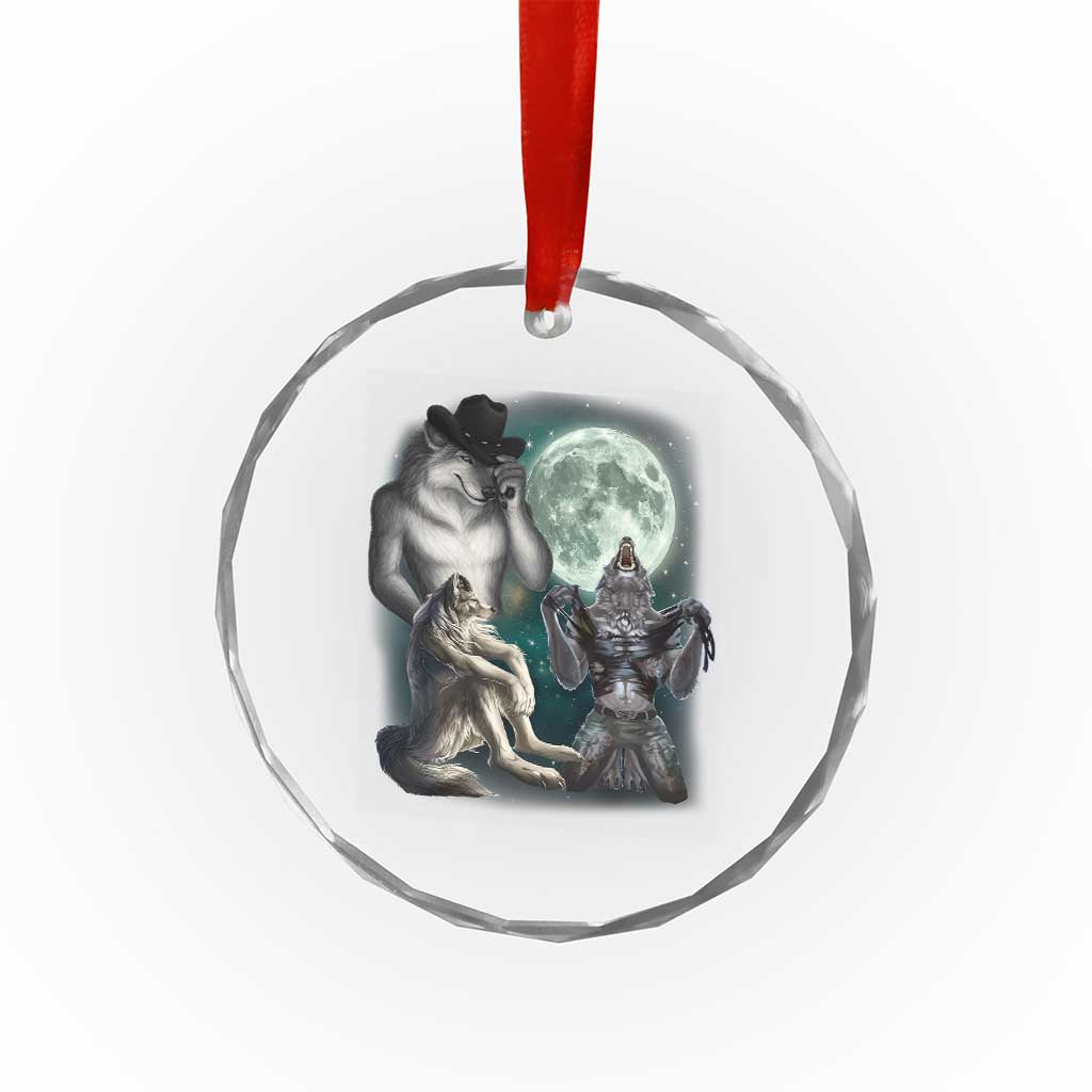 Funny Three Alpha Wolf Howling Moon Crystal Glass Ornament Weird Cringe Werewolf Meme - Wonder Print Shop