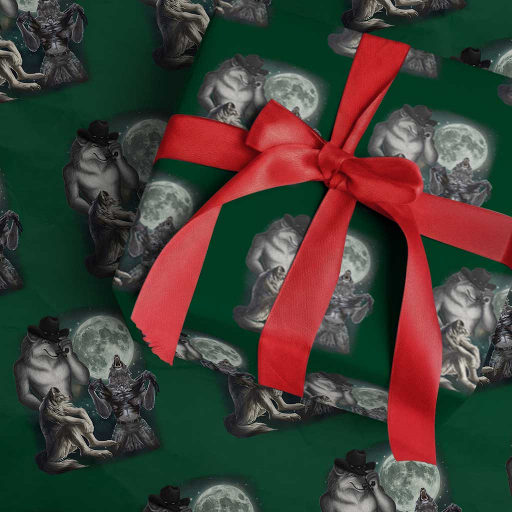 Funny Three Alpha Wolf Howling Moon Wrapping Paper Roll Weird Cringe Werewolf Meme - Wonder Print Shop