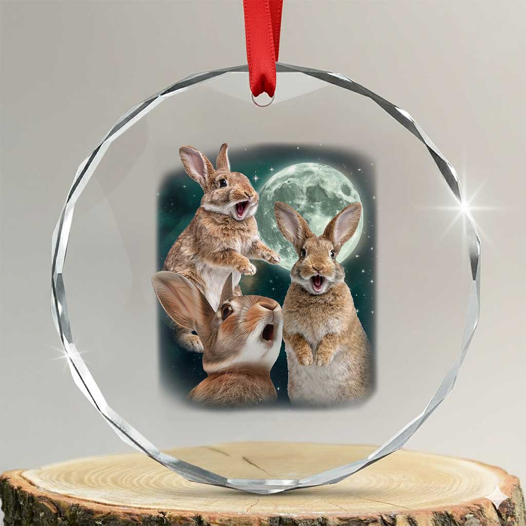 Funny Three Bunny Moon Humorous Rabbit Meme Crystal Glass Ornament