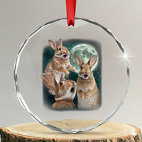 Funny Three Bunny Moon Humorous Rabbit Meme Crystal Glass Ornament