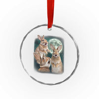 Funny Three Bunny Moon Humorous Rabbit Meme Crystal Glass Ornament