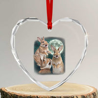 Funny Three Bunny Moon Humorous Rabbit Meme Heart Crystal Glass Ornament