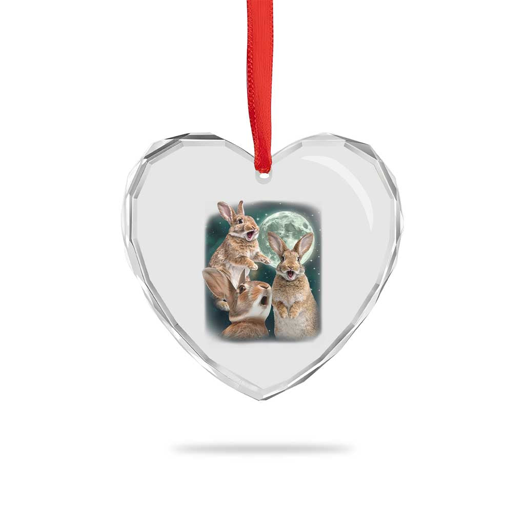 Funny Three Bunny Moon Humorous Rabbit Meme Heart Crystal Glass Ornament