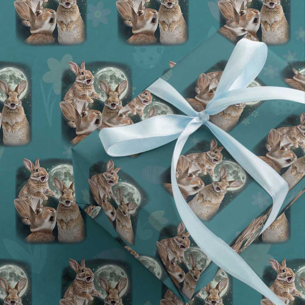 Funny Three Bunny Moon Humorous Rabbit Meme Wrapping Paper Roll