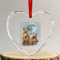 Funny Three Groundhog Meme Heart Crystal Glass Ornament Woodchucks Under The Moon - Wonder Print Shop