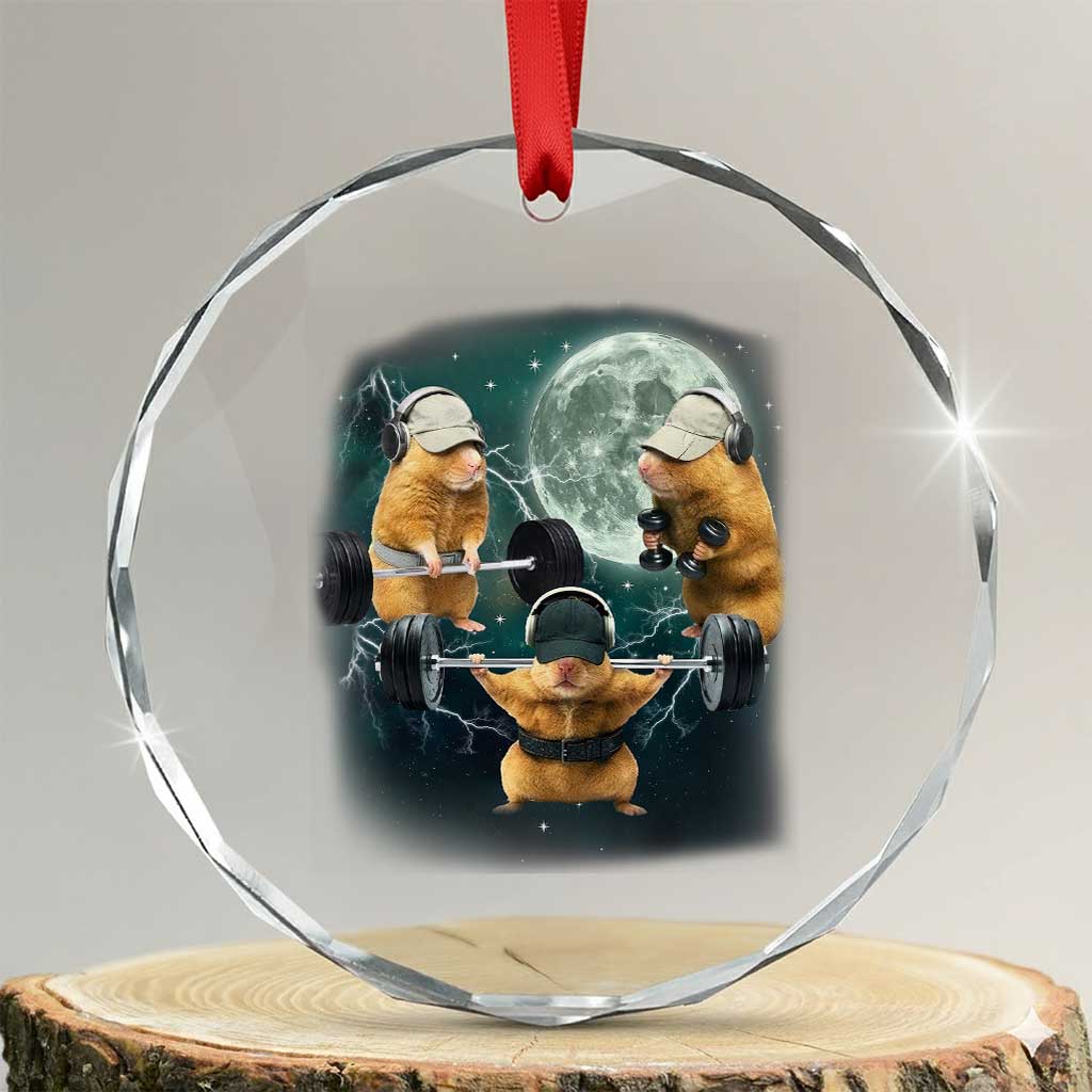 Funny Three Hamster Deadlift Gym Rat Moon Training Weightlifting Meme Crystal Glass Ornament - Wonder Print Shop