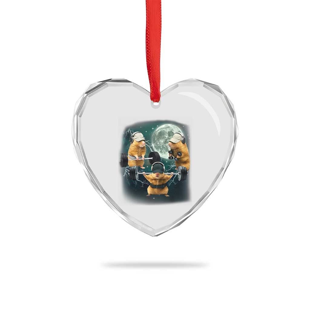 Funny Three Hamster Deadlift Gym Rat Moon Training Weightlifting Meme Heart Crystal Glass Ornament - Wonder Print Shop