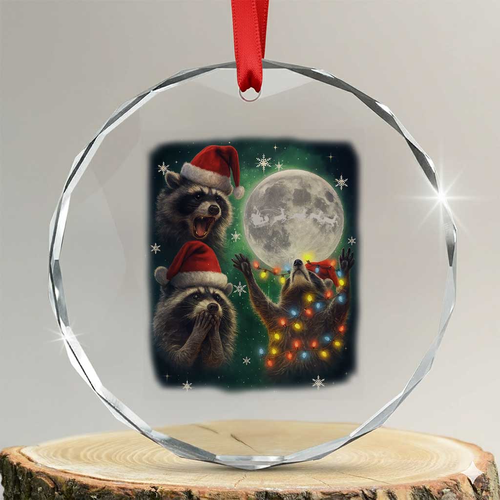 Funny Three Raccoons With The Moon Christmas Crystal Glass Ornament Santa Sleigh - Wonder Print Shop