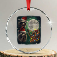 Funny Three Raccoons With The Moon Christmas Crystal Glass Ornament Santa Sleigh - Wonder Print Shop