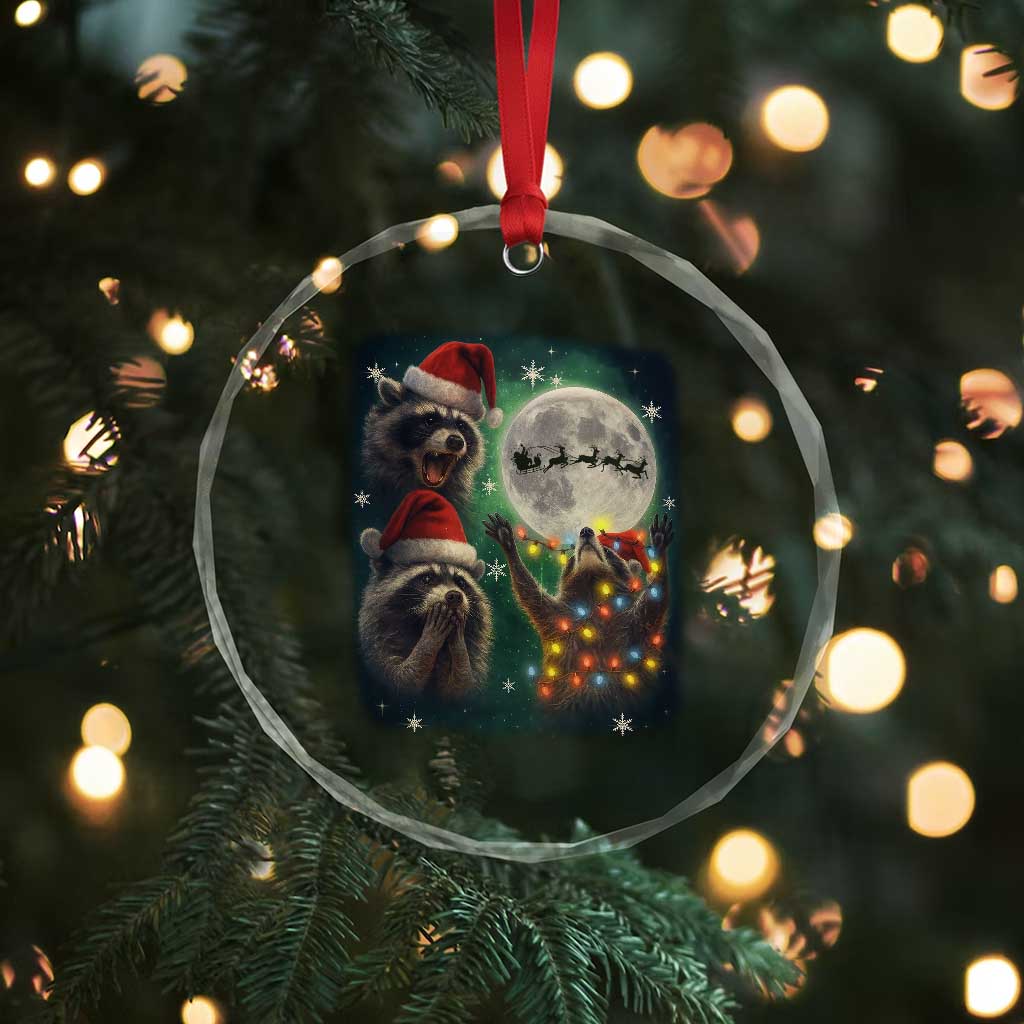 Funny Three Raccoons With The Moon Christmas Crystal Glass Ornament Santa Sleigh - Wonder Print Shop