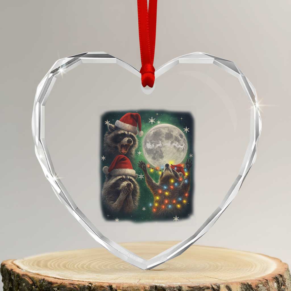 Funny Three Raccoons With The Moon Christmas Heart Crystal Glass Ornament Santa Sleigh - Wonder Print Shop
