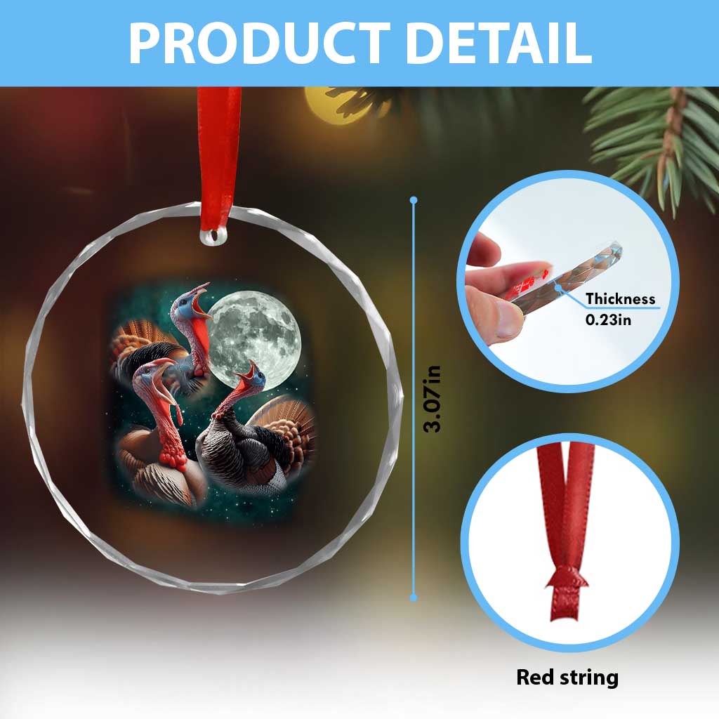 Funny Three Turkey Moon Crystal Glass Ornament Weird Cursed Thanksgiving Meme - Wonder Print Shop