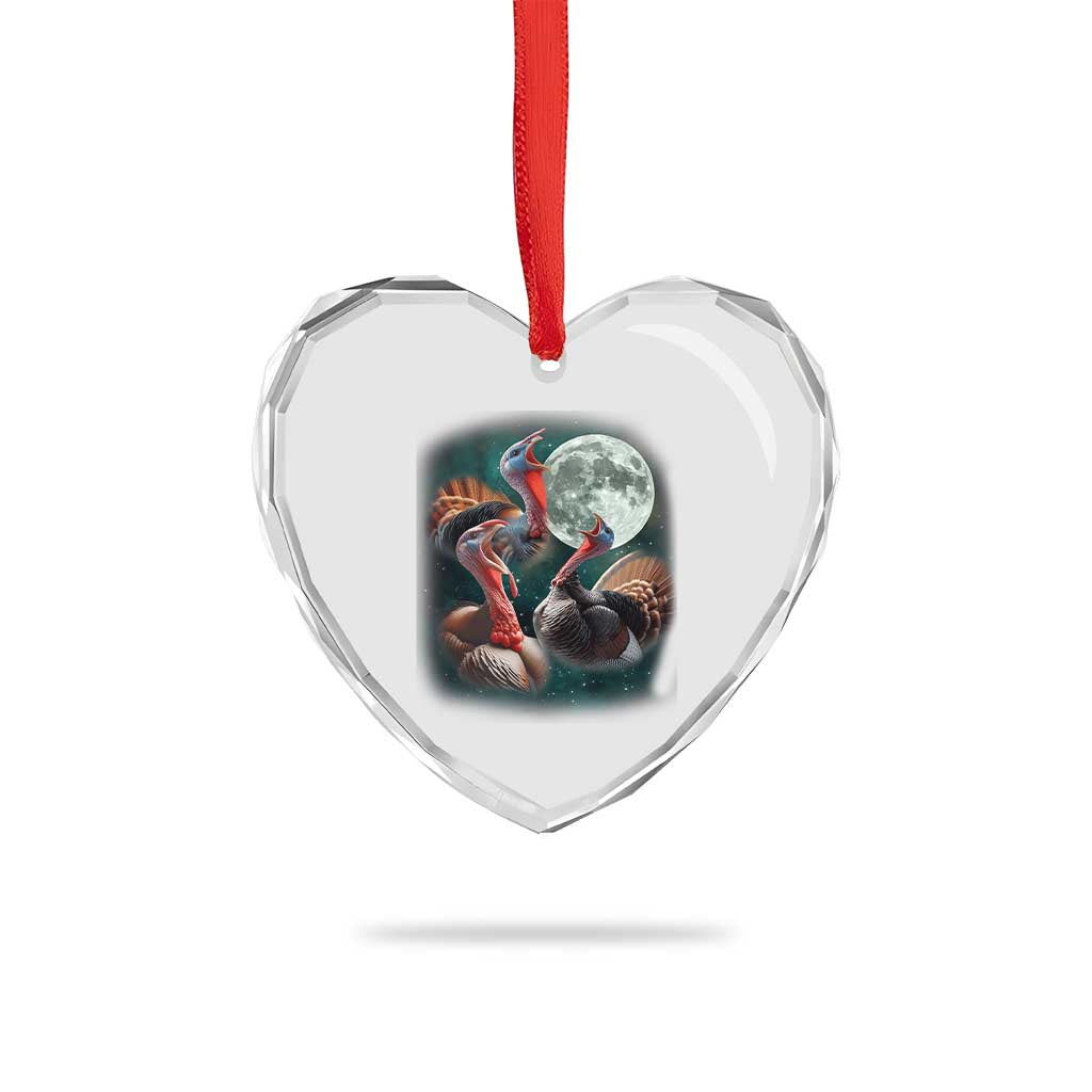 Funny Three Turkey Moon Heart Crystal Glass Ornament Weird Cursed Thanksgiving Meme - Wonder Print Shop