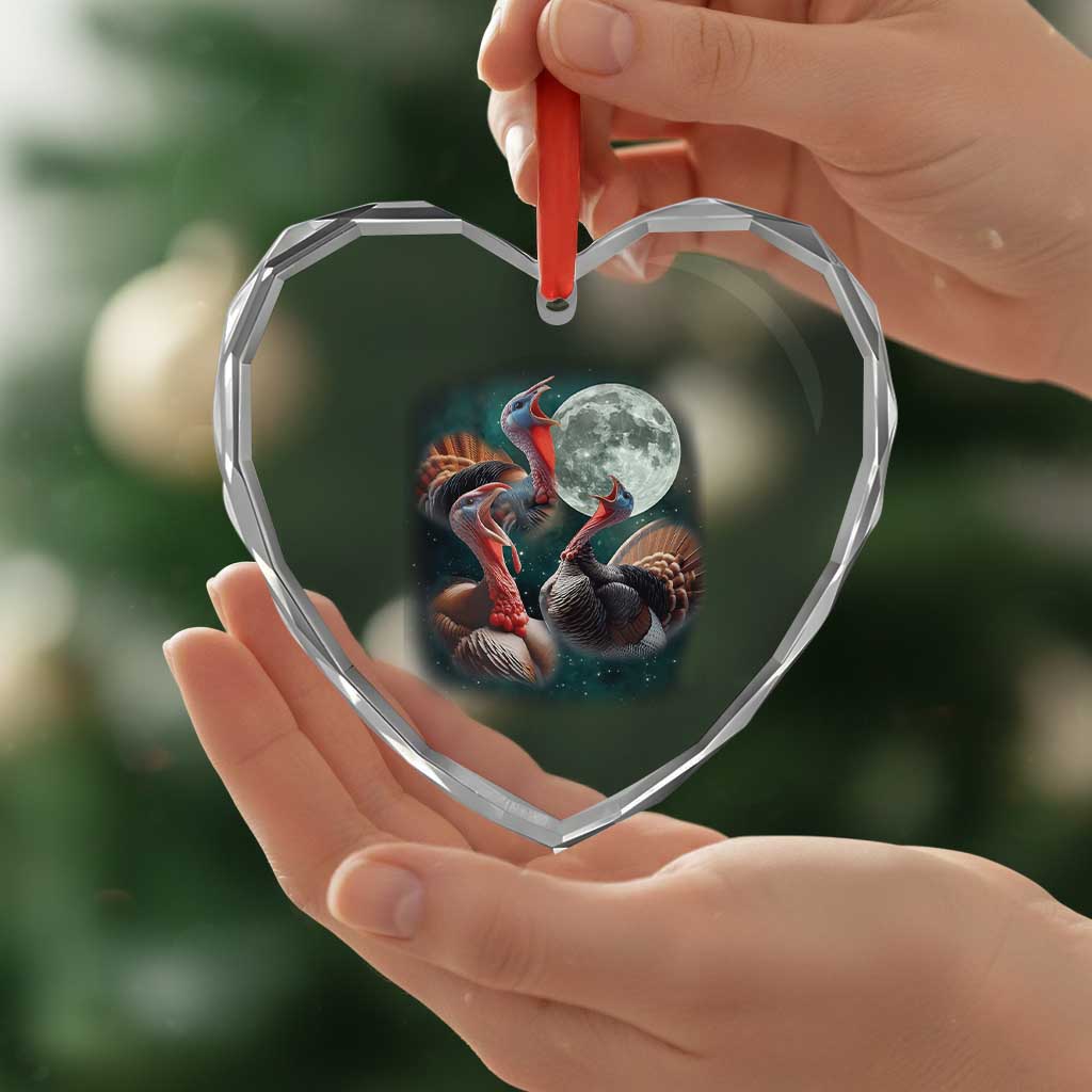 Funny Three Turkey Moon Heart Crystal Glass Ornament Weird Cursed Thanksgiving Meme - Wonder Print Shop
