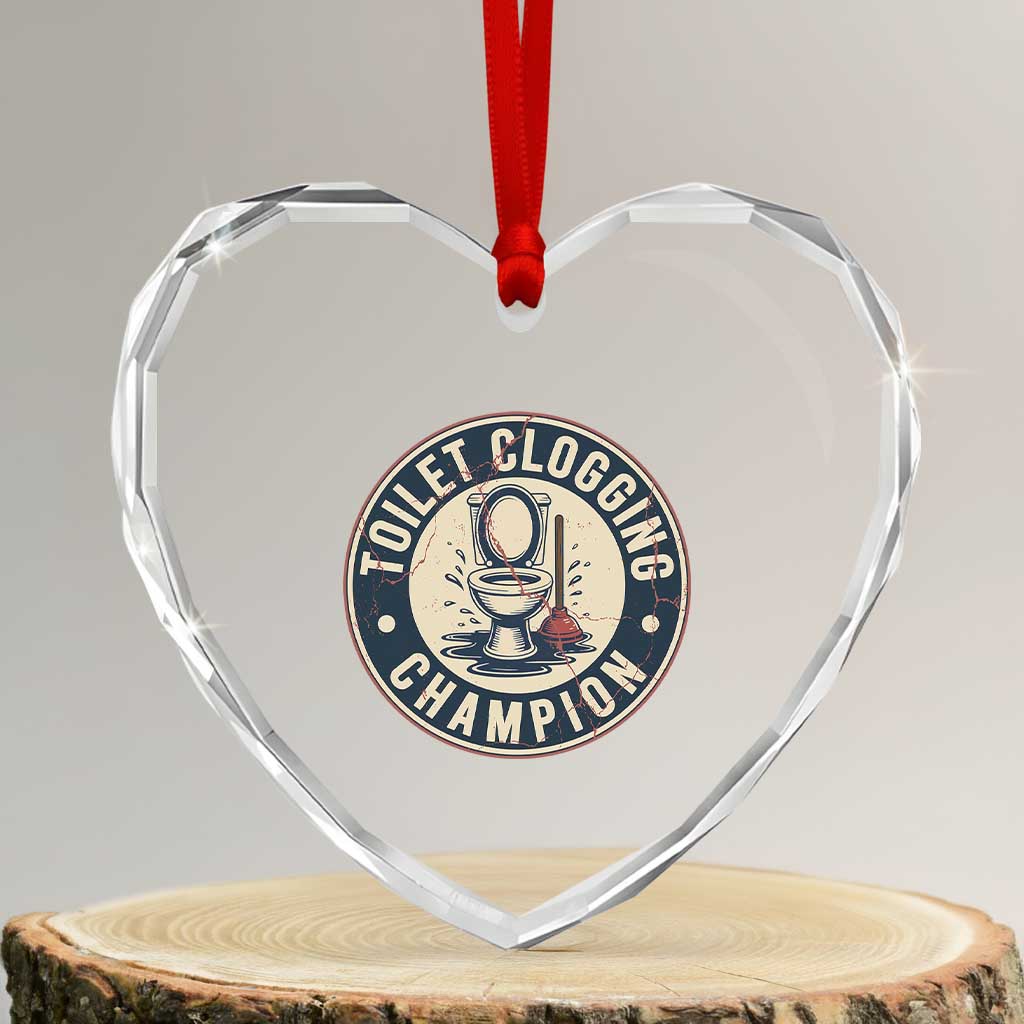 Funny Toilet Clogging Champion Badge Meme Heart Crystal Glass Ornament for Poop Legends Gut Bomb Gladiators - Wonder Print Shop