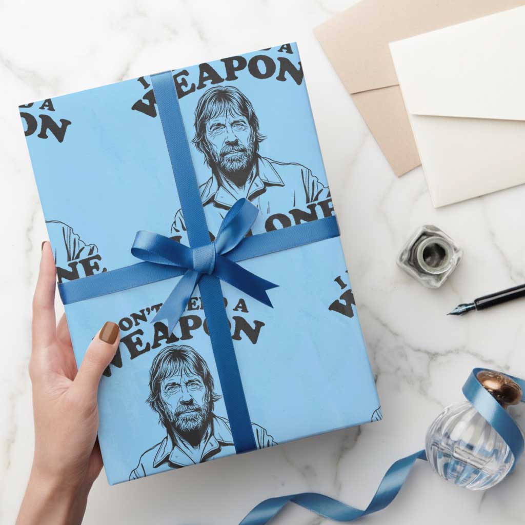 Funny Tough Guy Chuck Meme Wrapping Paper Roll I Dont Need a Weapon I Am One Retro Action Legend Parody