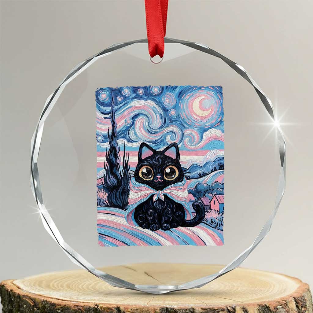 Funny Transgender Cat Starry Night Crystal Glass Ornament LGBTQ Pride Support Gift