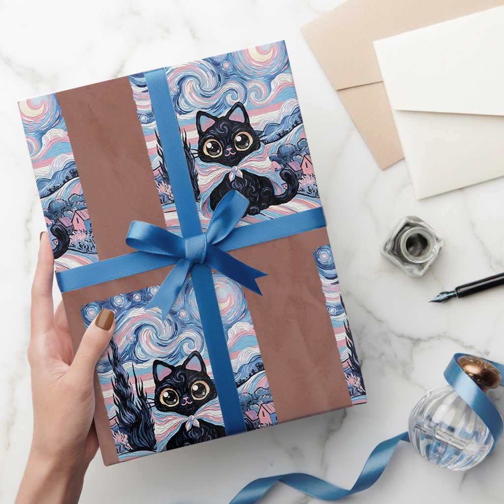 Funny Transgender Cat Starry Night Wrapping Paper Roll LGBTQ Pride Support Gift