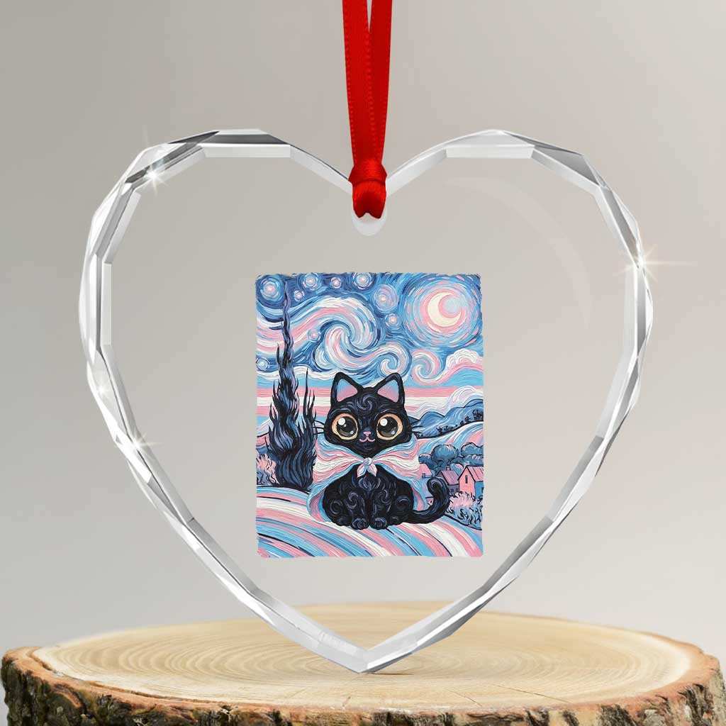 Funny Transgender Cat Starry Night Heart Crystal Glass Ornament LGBTQ Pride Support Gift