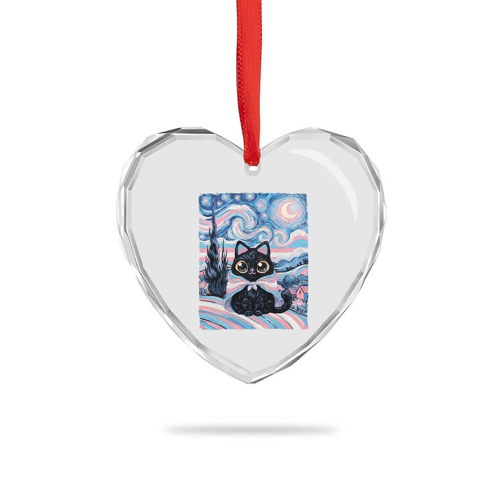 Funny Transgender Cat Starry Night Heart Crystal Glass Ornament LGBTQ Pride Support Gift
