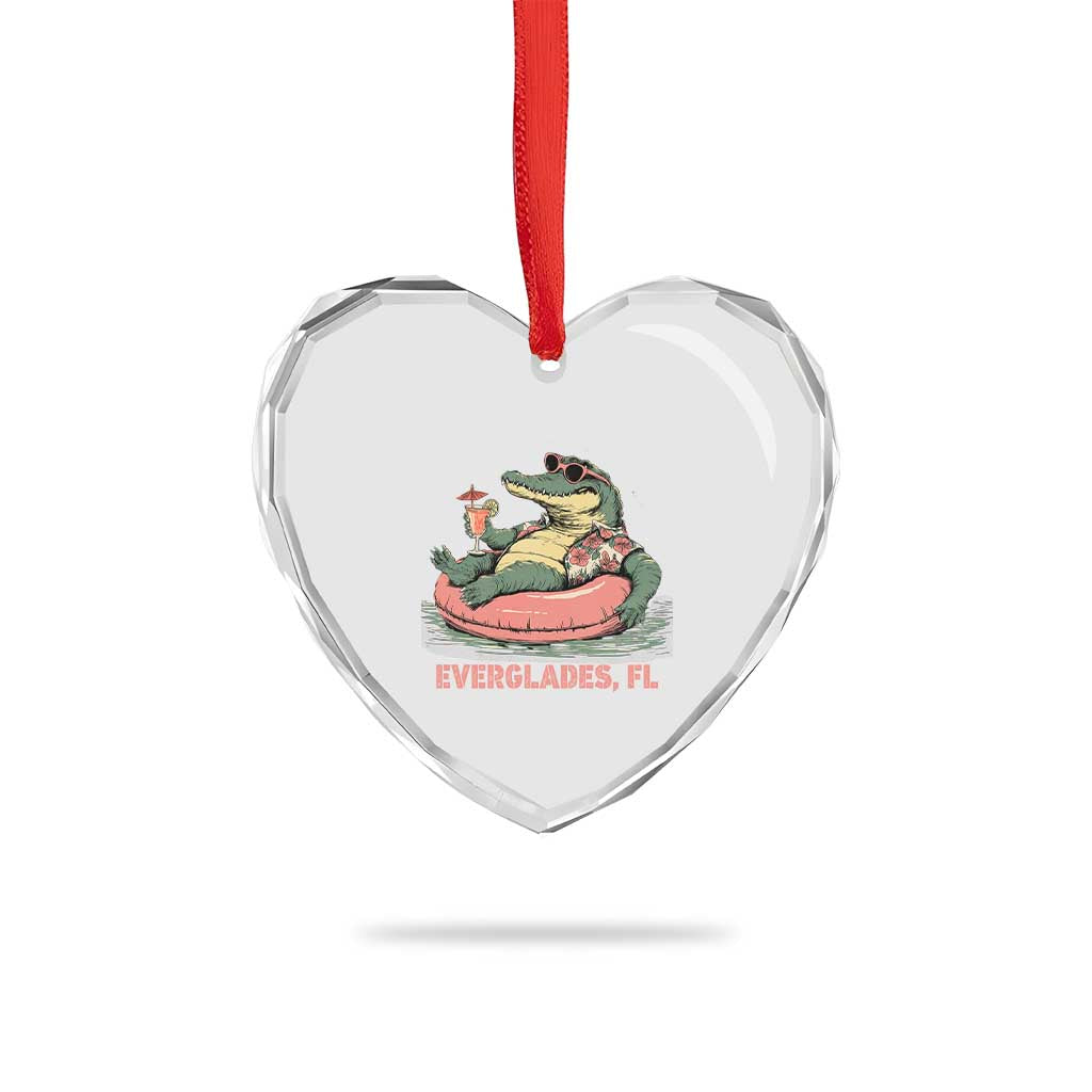 Funny Tropical Alligator Heart Crystal Glass Ornament Everglades Florida FL Summer Vibe - Wonder Print Shop