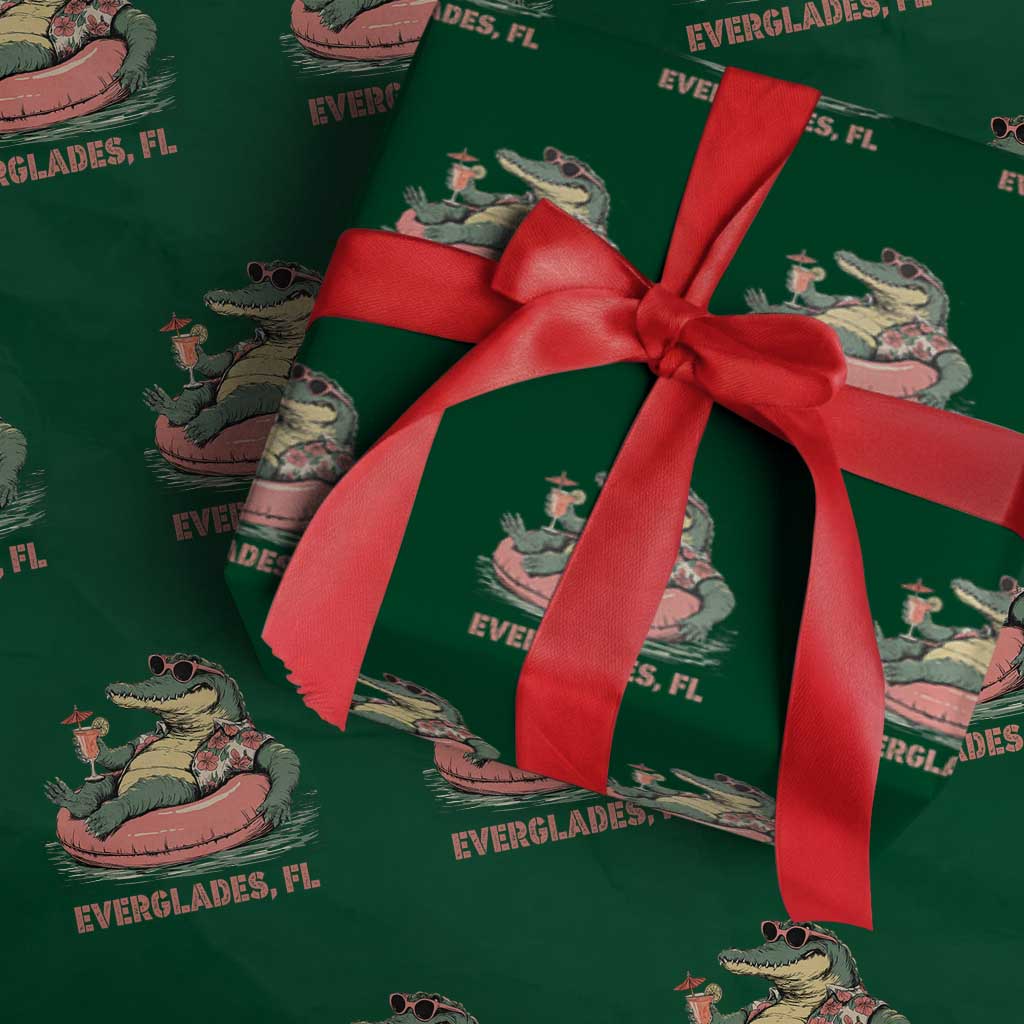 Funny Tropical Alligator Wrapping Paper Roll Everglades Florida FL Summer Vibe - Wonder Print Shop