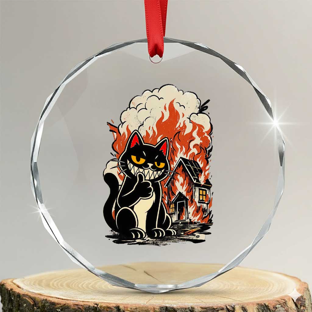 Funny Trouble Maker Cat Crystal Glass Ornament Cute Mischief Graphic Gift For Cat Lover