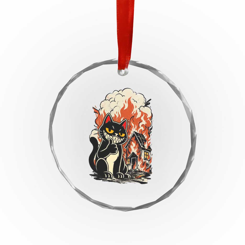 Funny Trouble Maker Cat Crystal Glass Ornament Cute Mischief Graphic Gift For Cat Lover
