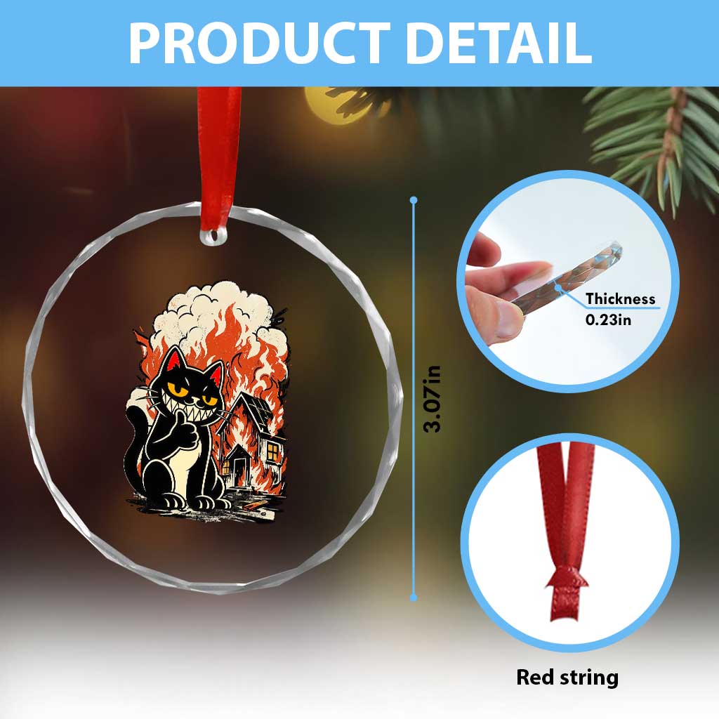 Funny Trouble Maker Cat Crystal Glass Ornament Cute Mischief Graphic Gift For Cat Lover