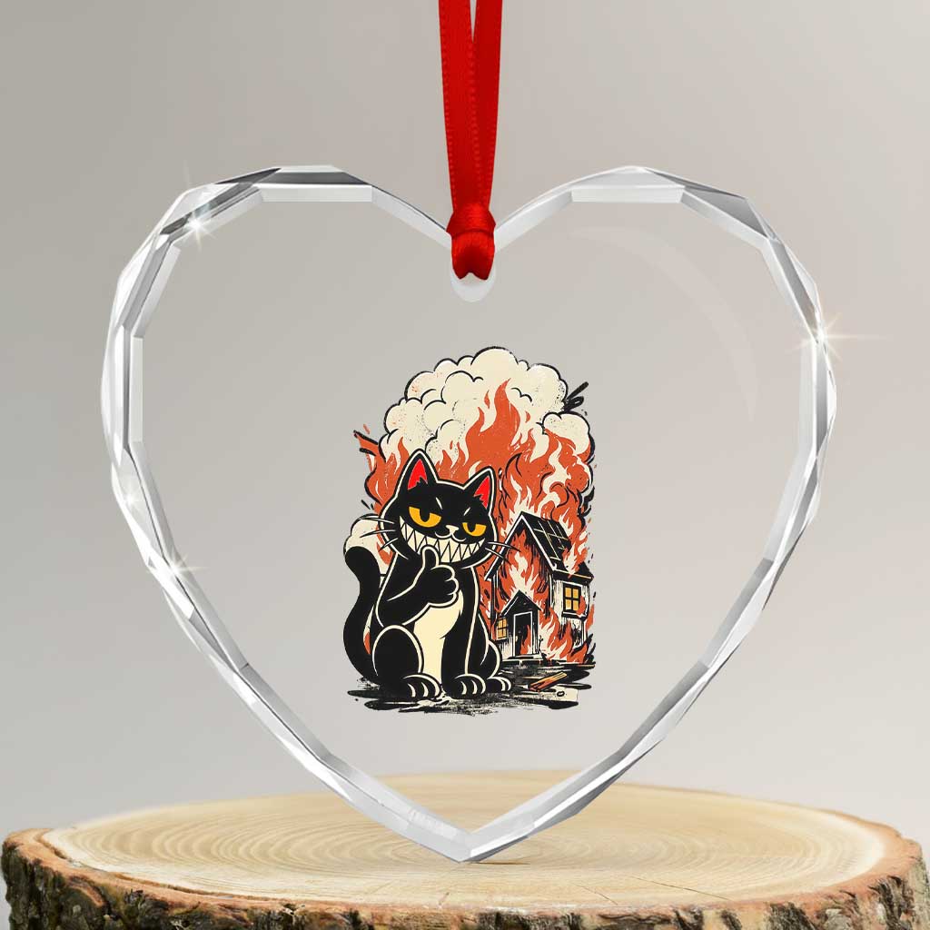 Funny Trouble Maker Cat Heart Crystal Glass Ornament Cute Mischief Graphic Gift For Cat Lover