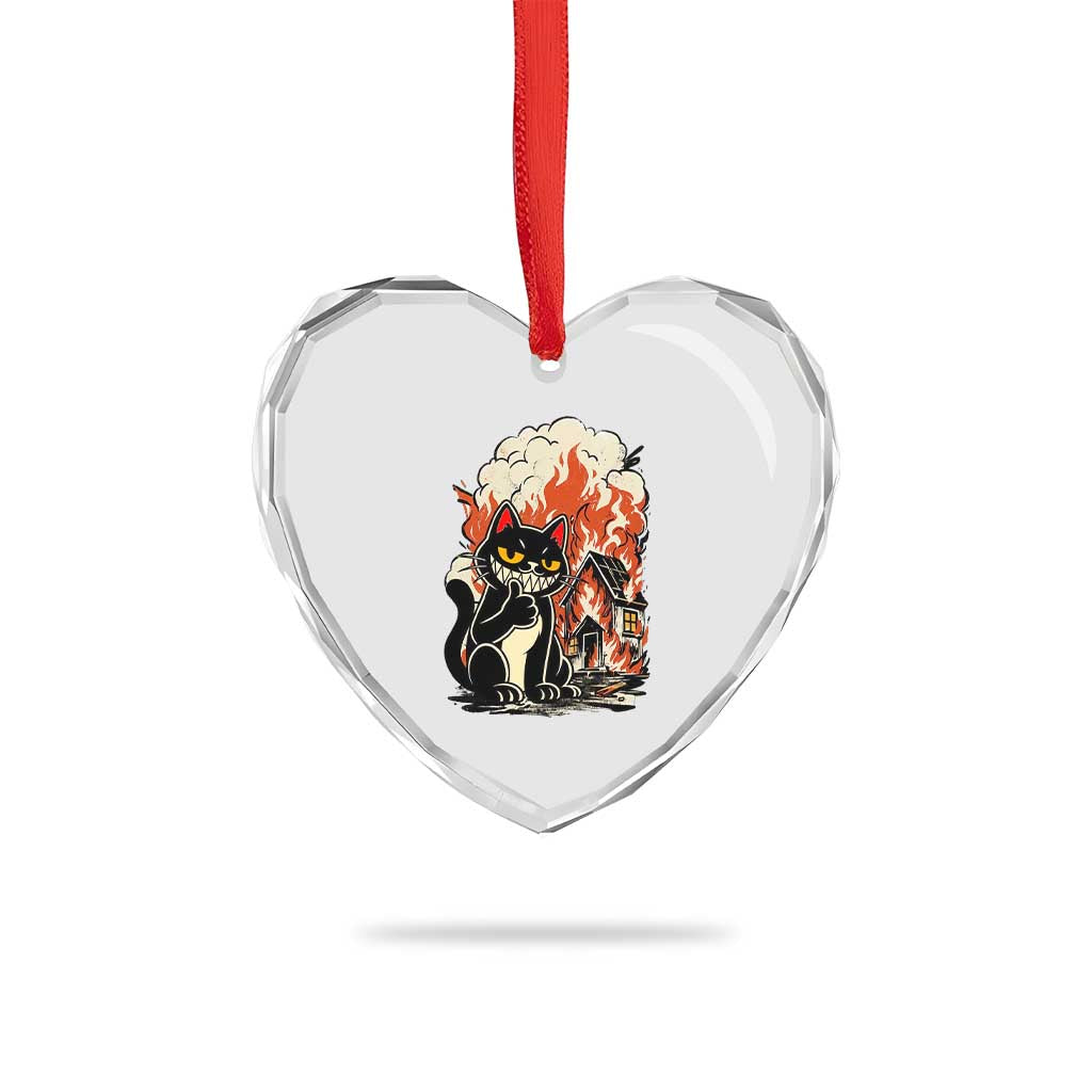 Funny Trouble Maker Cat Heart Crystal Glass Ornament Cute Mischief Graphic Gift For Cat Lover