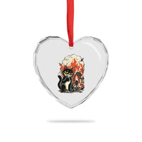 Funny Trouble Maker Cat Heart Crystal Glass Ornament Cute Mischief Graphic Gift For Cat Lover