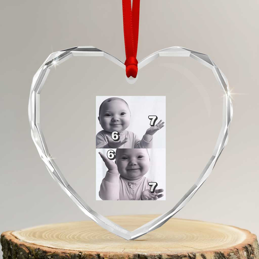Funny Tuff Baby 67 Meme Heart Crystal Glass Ornament Viral AI Niche Baby Six Seven Hand Gesture - Wonder Print Shop