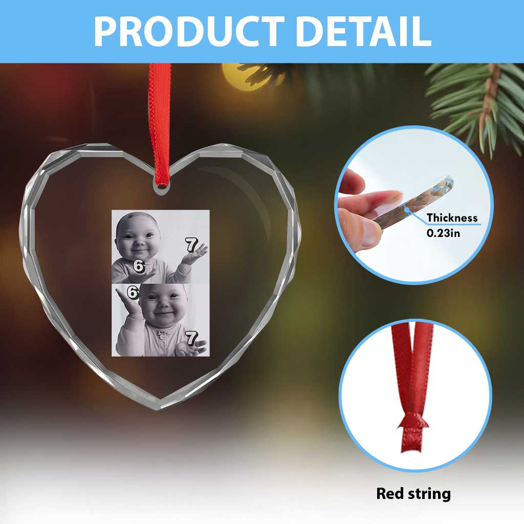 Funny Tuff Baby 67 Meme Heart Crystal Glass Ornament Viral AI Niche Baby Six Seven Hand Gesture - Wonder Print Shop