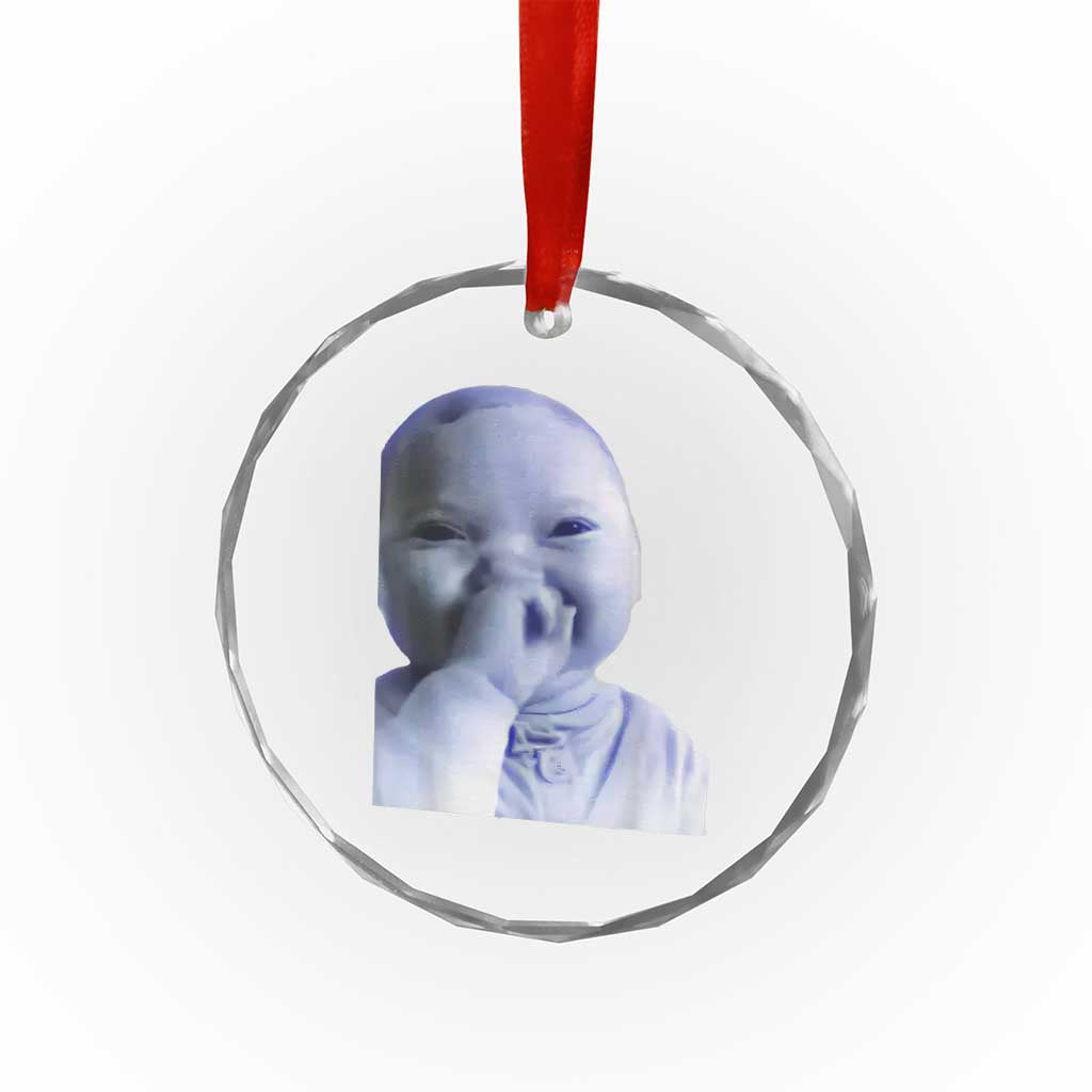 Funny Tuff Baby Giggling Meme Crystal Glass Ornament Viral AI Niche Baby Holding Laugh Face - Wonder Print Shop