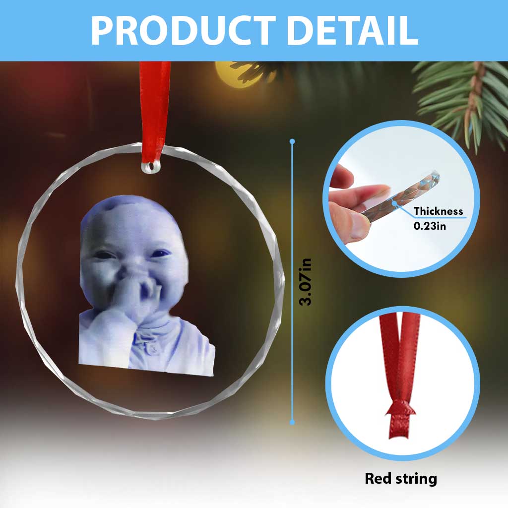 Funny Tuff Baby Giggling Meme Crystal Glass Ornament Viral AI Niche Baby Holding Laugh Face - Wonder Print Shop