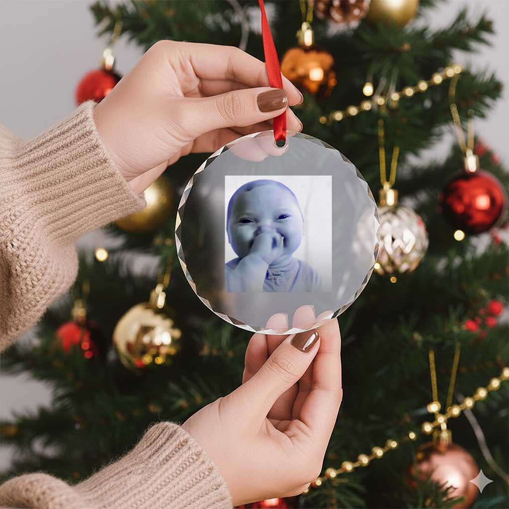 Funny Tuff Baby Giggling Meme Crystal Glass Ornament Viral AI Niche Baby Holding Laugh Photo - Wonder Print Shop