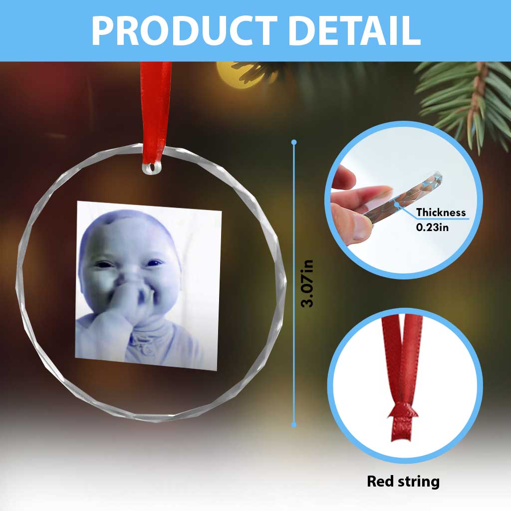 Funny Tuff Baby Giggling Meme Crystal Glass Ornament Viral AI Niche Baby Holding Laugh Photo - Wonder Print Shop