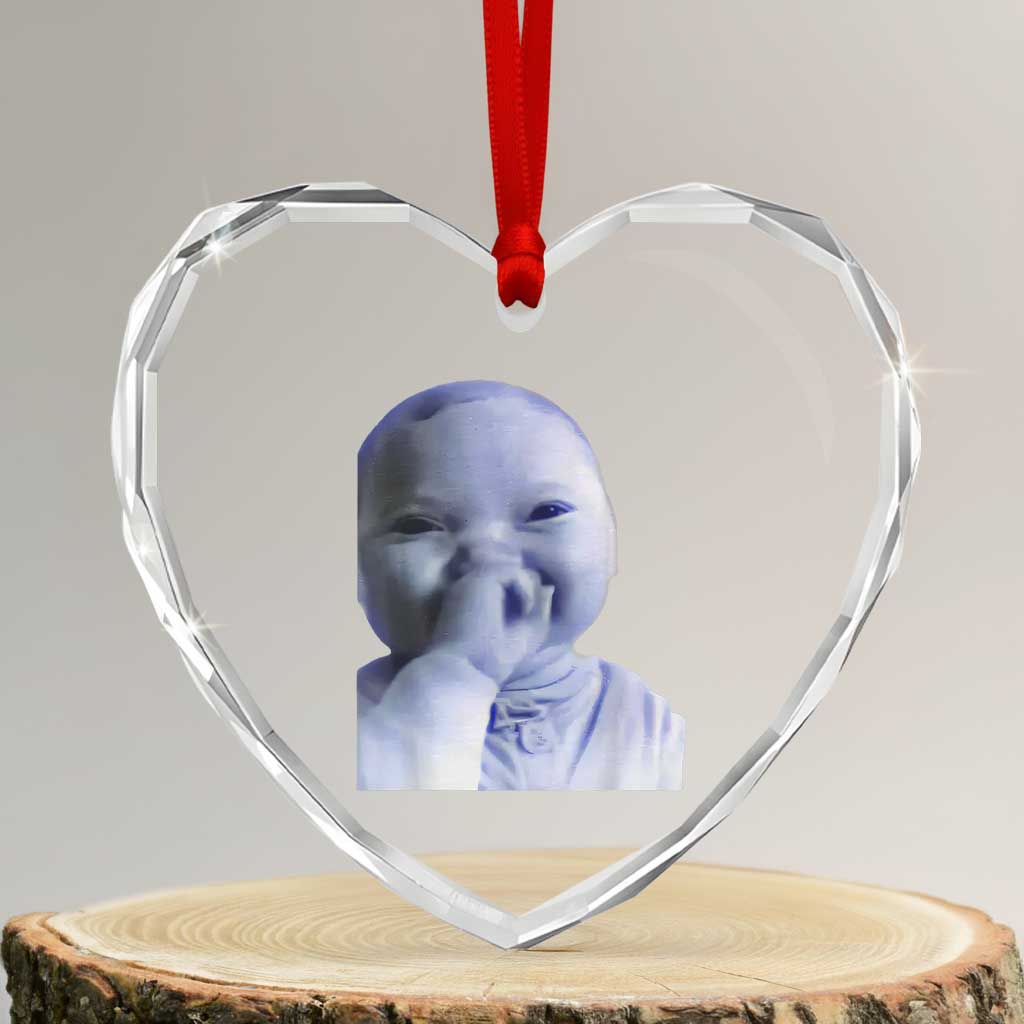 Funny Tuff Baby Giggling Meme Heart Crystal Glass Ornament Viral AI Niche Baby Holding Laugh Face - Wonder Print Shop