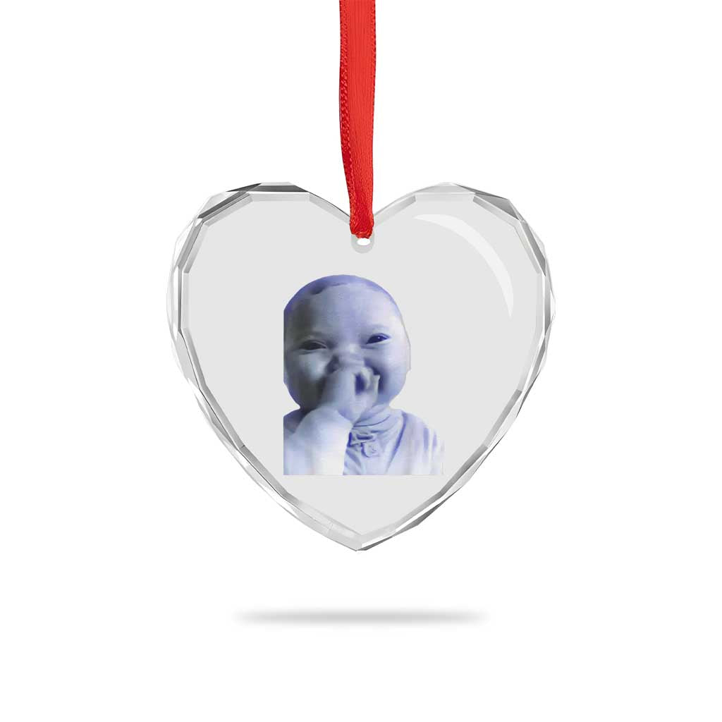 Funny Tuff Baby Giggling Meme Heart Crystal Glass Ornament Viral AI Niche Baby Holding Laugh Face - Wonder Print Shop