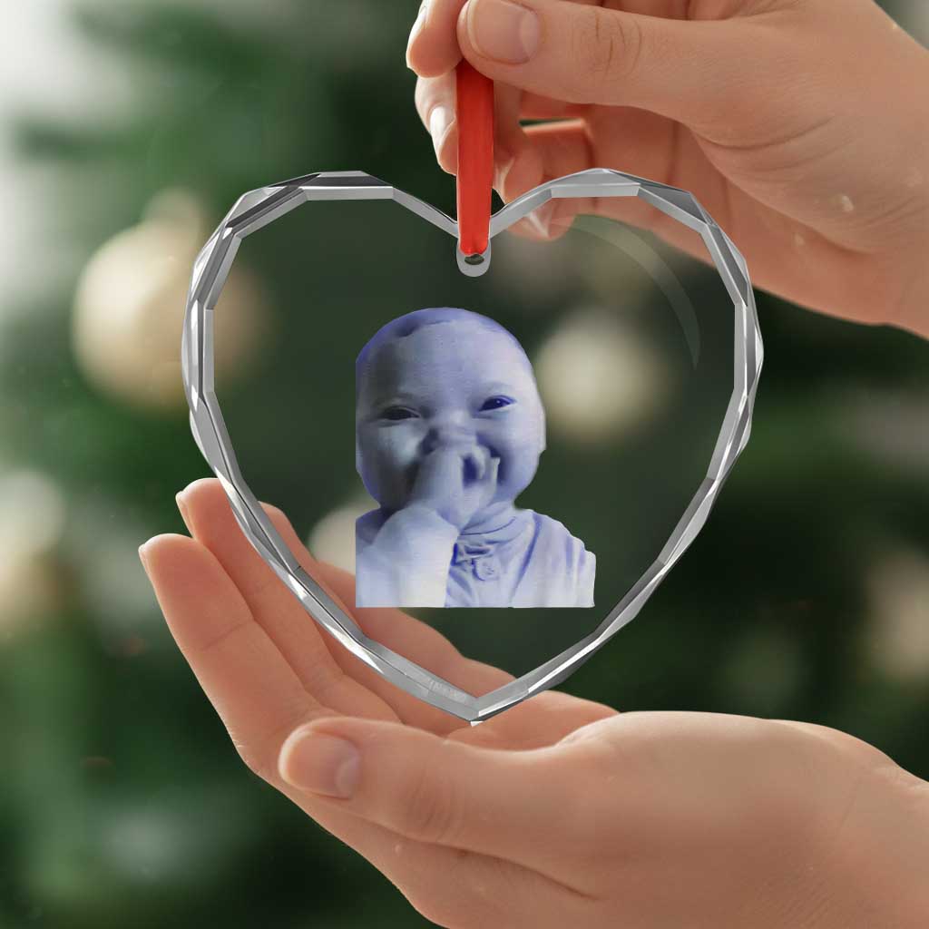 Funny Tuff Baby Giggling Meme Heart Crystal Glass Ornament Viral AI Niche Baby Holding Laugh Face - Wonder Print Shop