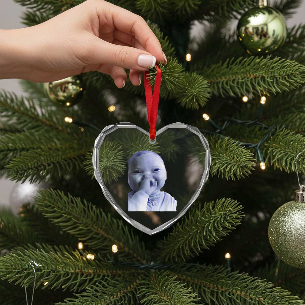 Funny Tuff Baby Giggling Meme Heart Crystal Glass Ornament Viral AI Niche Baby Holding Laugh Face - Wonder Print Shop