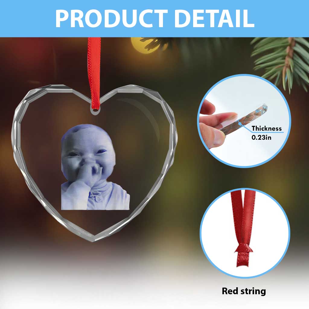 Funny Tuff Baby Giggling Meme Heart Crystal Glass Ornament Viral AI Niche Baby Holding Laugh Face - Wonder Print Shop