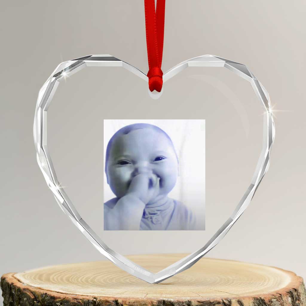 Funny Tuff Baby Giggling Meme Heart Crystal Glass Ornament Viral AI Niche Baby Holding Laugh Photo - Wonder Print Shop