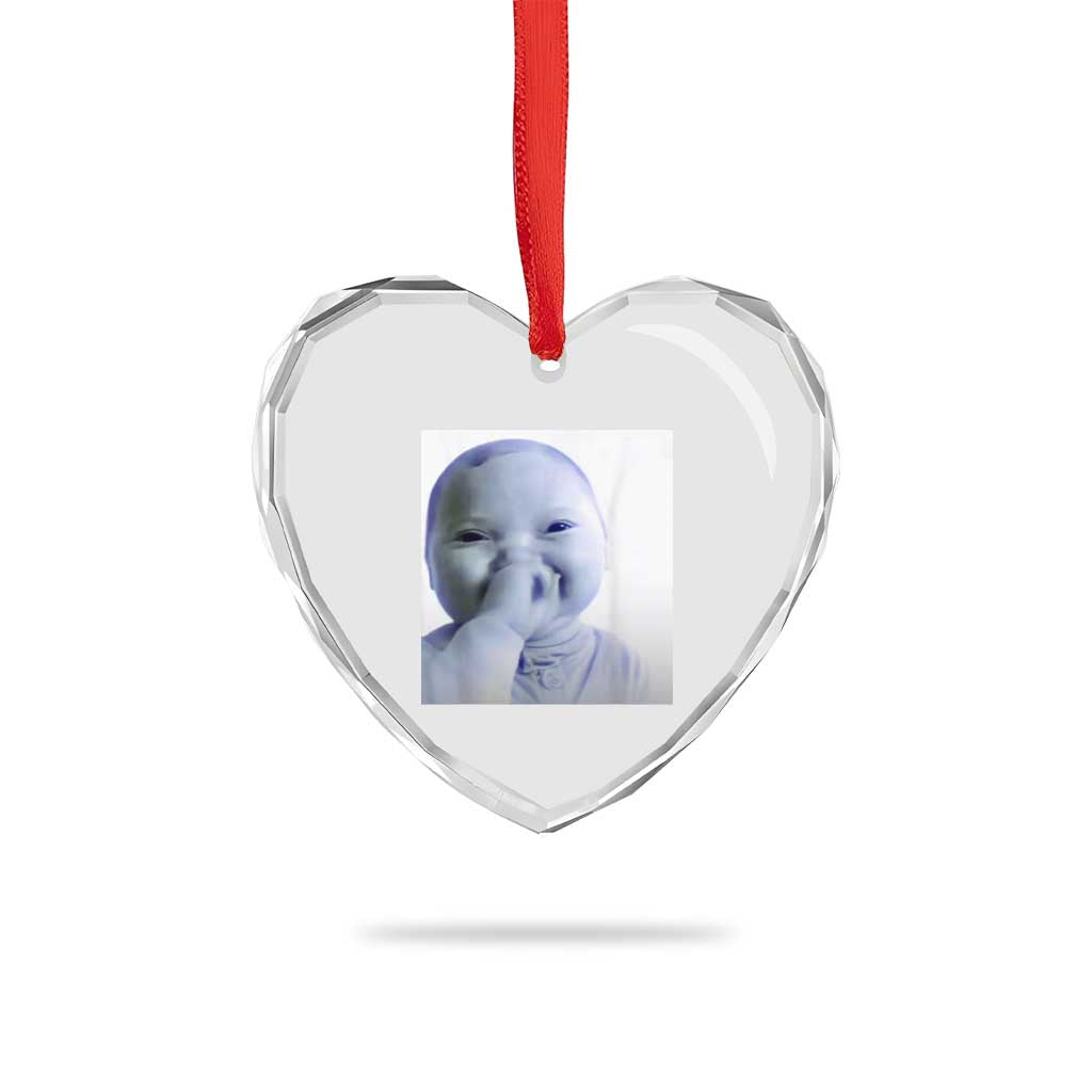 Funny Tuff Baby Giggling Meme Heart Crystal Glass Ornament Viral AI Niche Baby Holding Laugh Photo - Wonder Print Shop