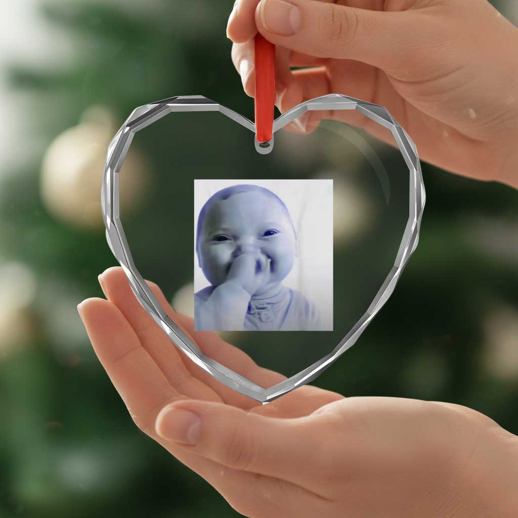 Funny Tuff Baby Giggling Meme Heart Crystal Glass Ornament Viral AI Niche Baby Holding Laugh Photo - Wonder Print Shop