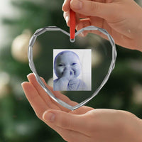Funny Tuff Baby Giggling Meme Heart Crystal Glass Ornament Viral AI Niche Baby Holding Laugh Photo - Wonder Print Shop