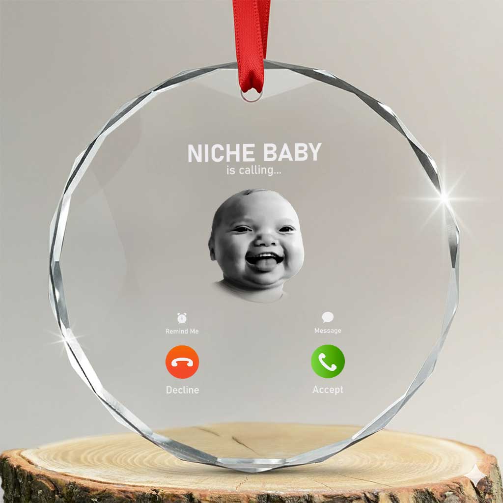 Funny Tuff Baby Meme Crystal Glass Ornament Tell ‘Em Son AI Niche Baby Motion Holding Laugh - Wonder Print Shop
