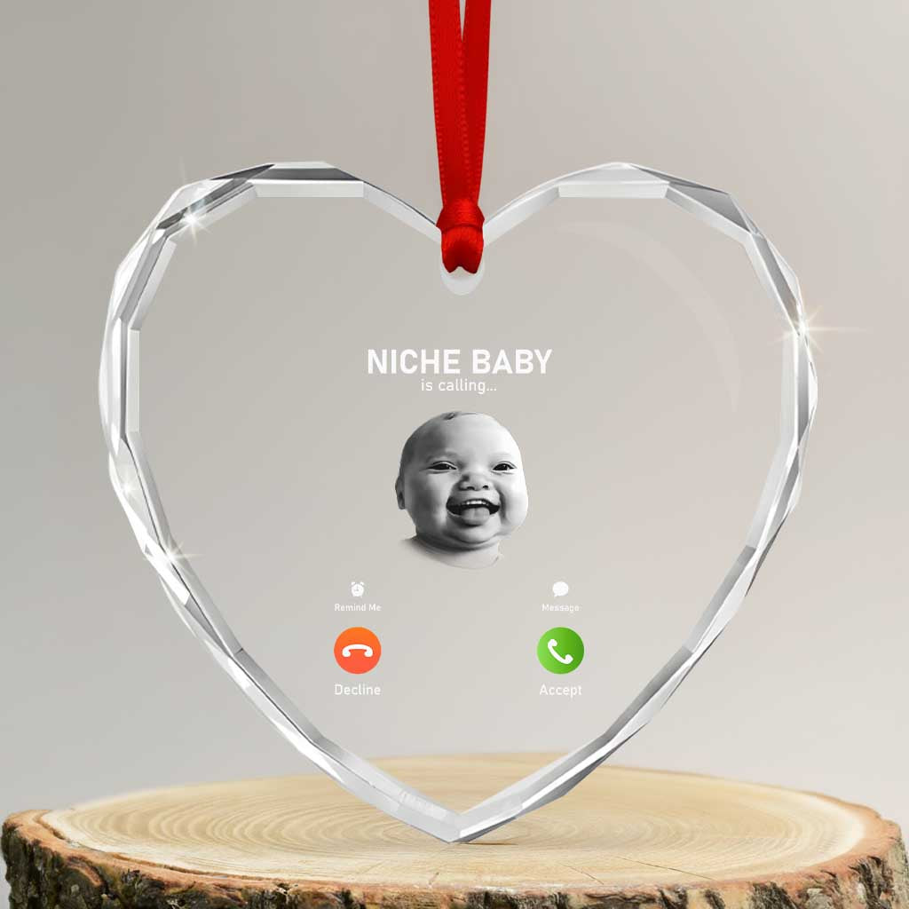 Funny Tuff Baby Meme Heart Crystal Glass Ornament Tell ‘Em Son AI Niche Baby Motion Holding Laugh - Wonder Print Shop